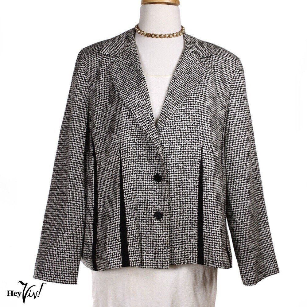 Vintage Plaza South Black White Herringbone Jacket w Black Insets WP16 - Hey Viv